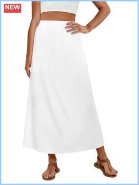 Womens Maxi Long Skirt A-Line High Rise Smocked Waist Flowy Boho Casual